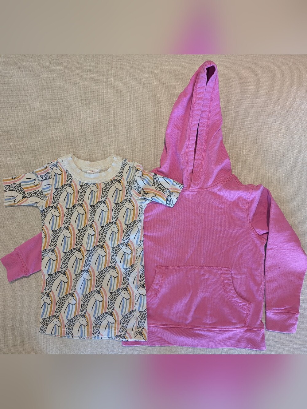 Hanna Andersson Girls Size 5 Unicorn Pajama Shirt + Pink Hoodie Set